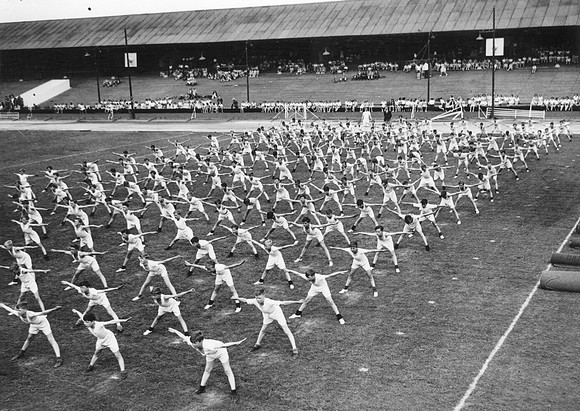 West Ham Borough Jubilee 1936. Physical fitness demonstration.