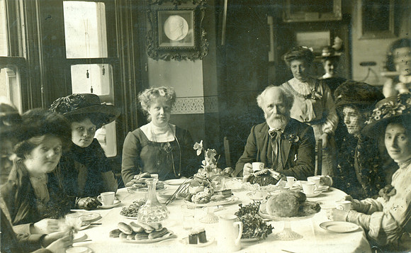 Keir Hardie entertaining lady delegates to tea in his Merthyr constituency.
