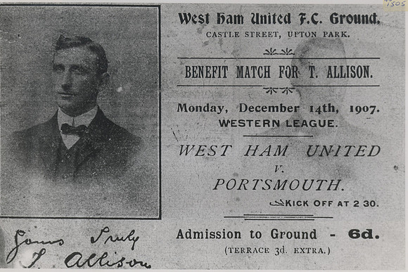 West Ham United FC. Benefit match for T Allison. West Ham United v Portsmouth. 14 December 1907.