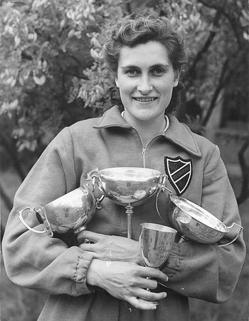 Olympic athlete Jean Desforges while still at Stratford Grammar School. 1947.
