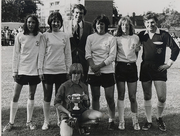 Newham Town Show. 1978. Trevor Brooking with a five-a-side football team.