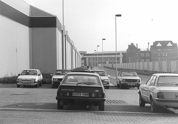 London City Airport Terminal looking along new access road to Drew School. November 1987.