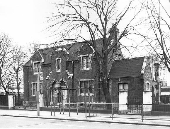 Former Trinity School, Barking Road (later a tobacco warehouse). 1972.