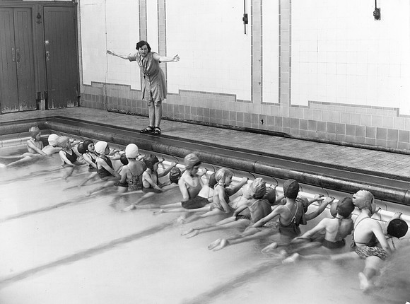Swimming lesson at East Ham Baths. 1949.