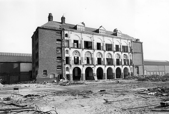 Demolition of Burke Secondary School, Plaistow. 1973.
