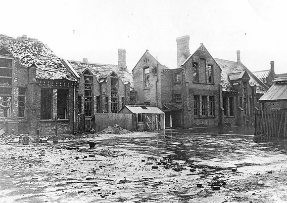 Regent Lane School, Custom House. Bomb damage. 8 April 1941.