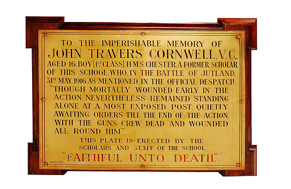 Jack Cornwell. Plaque at Cornwell School.