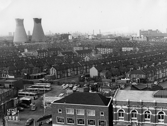 Beckton Road looking towards West Ham Power Station. January 1972.