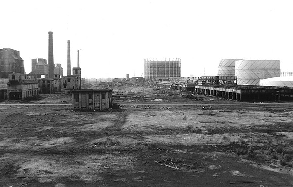 Beckton Gasworks. Remains of coke handling and filtration plants. 1984