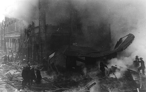 Standard Telephone & Cable Co, North Woolwich. Bomb damage. 1944