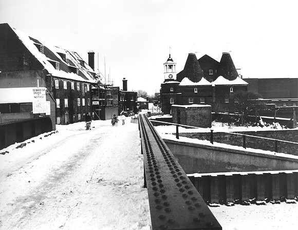 Snow scene at Three Mills. 11 February 1991.