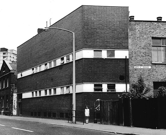 Curwen Press, Plaistow. North Street frontage and North Street Passage. 1970.