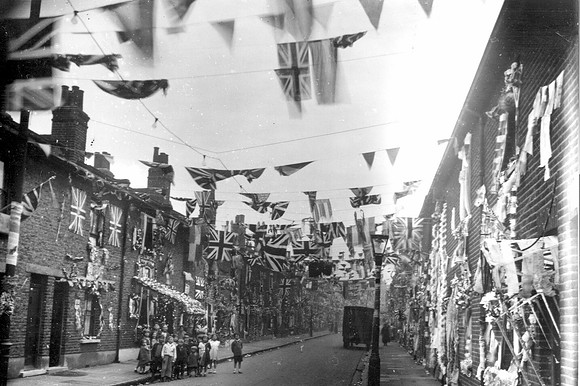 1937 Coronation. William Street, Stratford (looking towards Angel Lane).