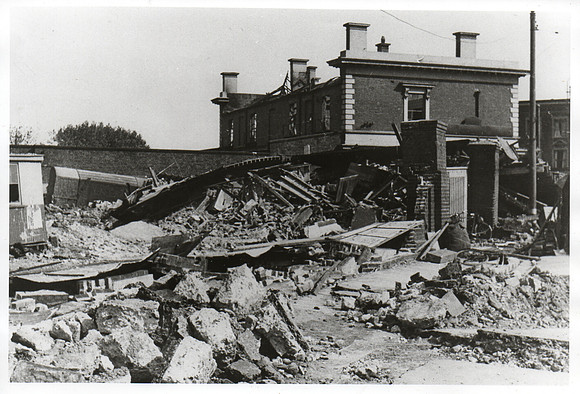 North Woolwich Station. Bomb damage. 7 September 1940.