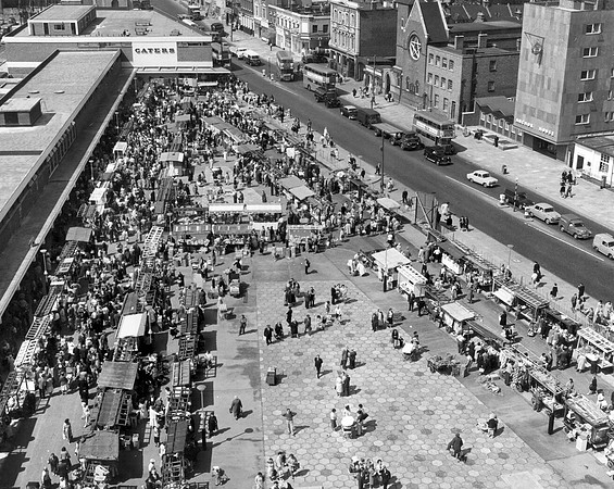 Rathbone Street Market from Thomas North Terrace. 1968.
