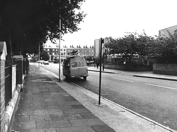 Television detector van outside Stratford Library, Water Lane. September 1978.