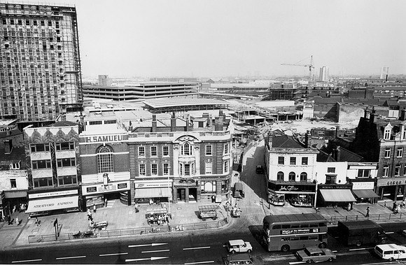 Stratford Broadway from West Ham Town Hall roof. August 1973.