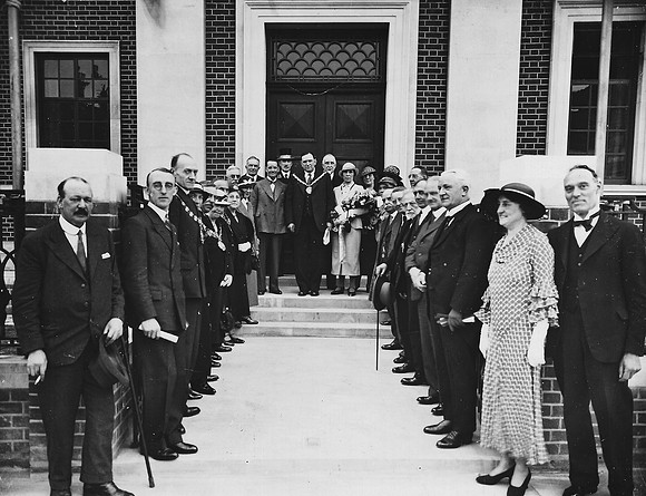 Opening of West Ham Municipal Baths, Romford Road, by Alderman Rumsey, Mayor of West Ham. 1934.