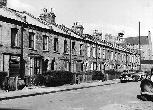 Barnby Street, Stratford, looking north-east. March 1955