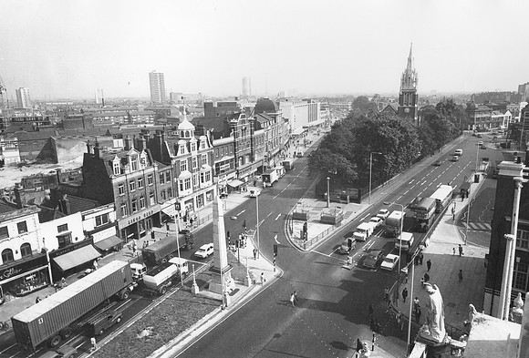 Stratford Broadway from West Ham Town Hall roof. August 1973.