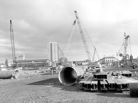 Construction of the Channel Tunnel Rail Link at Stratford. November 2001.