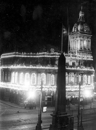 West Ham Borough Jubilee 1936. Illuminations-Town Hall & Gurney Memorial.