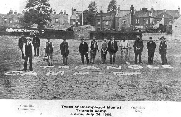 Plaistow Triangle Camp. Types of unemployed men at the Triangle Camp. 24 July 1906.