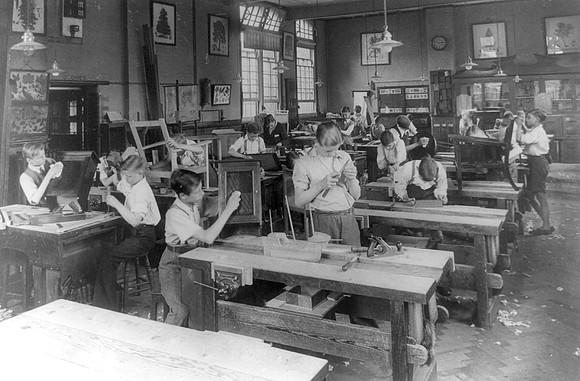 Burke Senior Boys School, Plaistow. Handicraft Room. 1936.