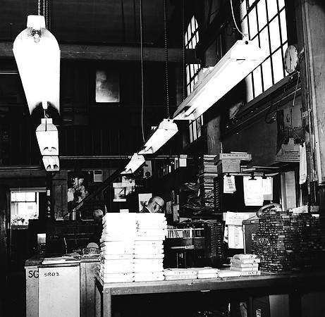 Curwen Press, Plaistow. Interior of former North Street Chapel. May 1970.