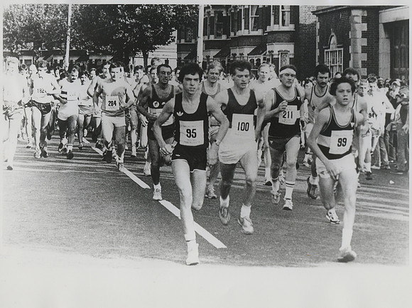 Royals Road Race. Runners passing Plaistow Fire Station.