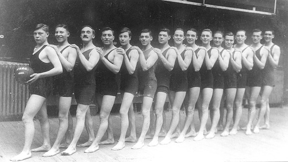 Plaistow United Swimming Club. Members at Balaam Street Baths. 1930.