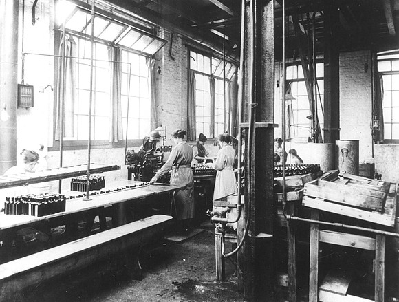 Jeyes Ltd, Plaistow. Original bottling room. c1918.