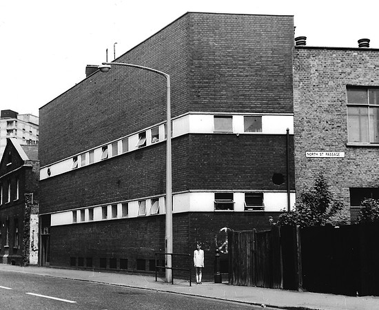 Curwen Press, Plaistow. North Street frontage and North Street Passage. 1970.