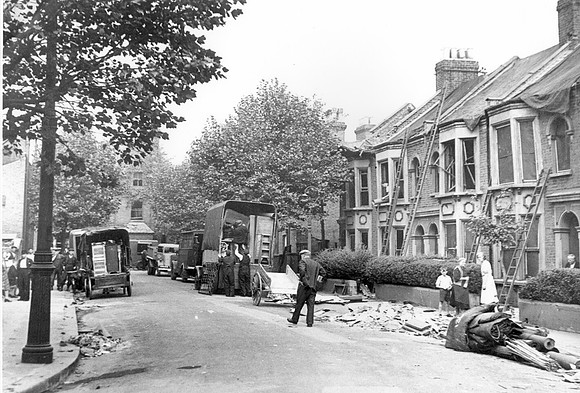 Bomb damage. Washington Road. 1944.