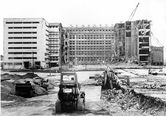 Demolition of flour mills. Royal Victoria Dock.