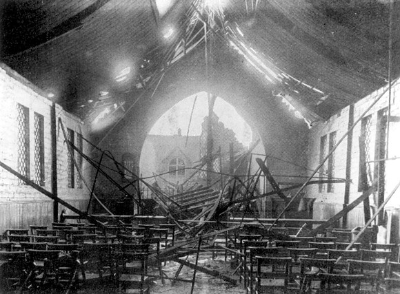 Silvertown Explosion 1917. Damage to St Barnabas Church Hall.