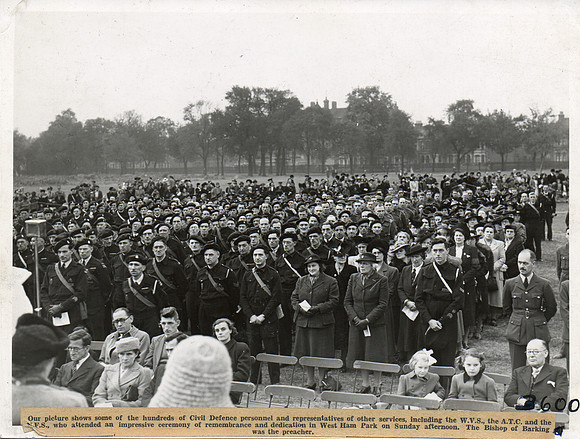 Civil Defence Ceremony of Remembrance, West Ham Park. 26 September 1943.