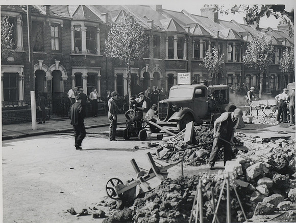 Bomb damage, Beckton Road, Canning Town. 1940.