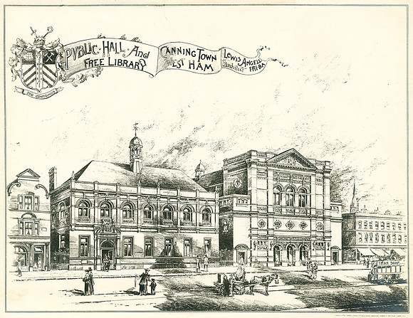 Public Hall & Free Library, Barking Road, Canning Town. Architect's drawing.